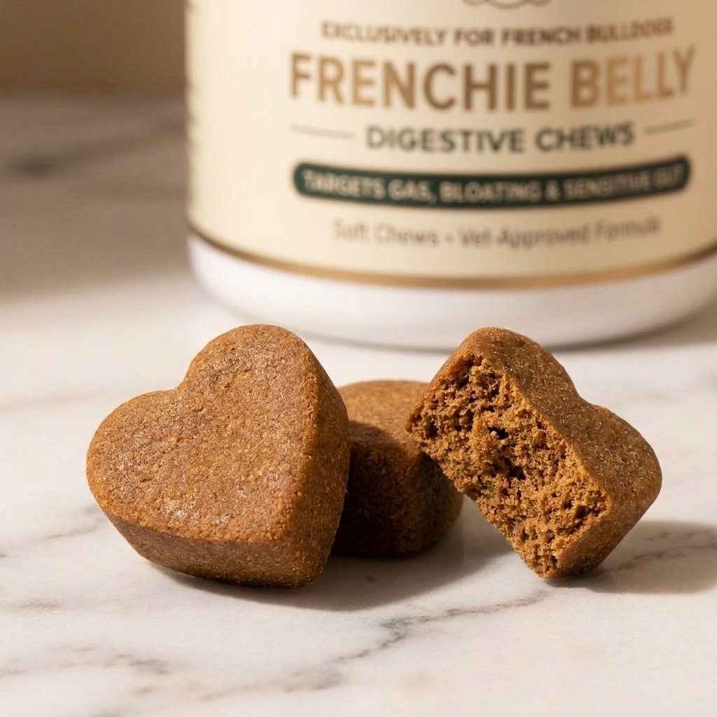 Heart-shaped digestive chews close-up